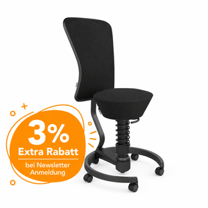 Aeris Swopper mit Rollen und Rückenlehne (Schwarz) – Ergonomischer Sitzhocker für aktives Sitzen